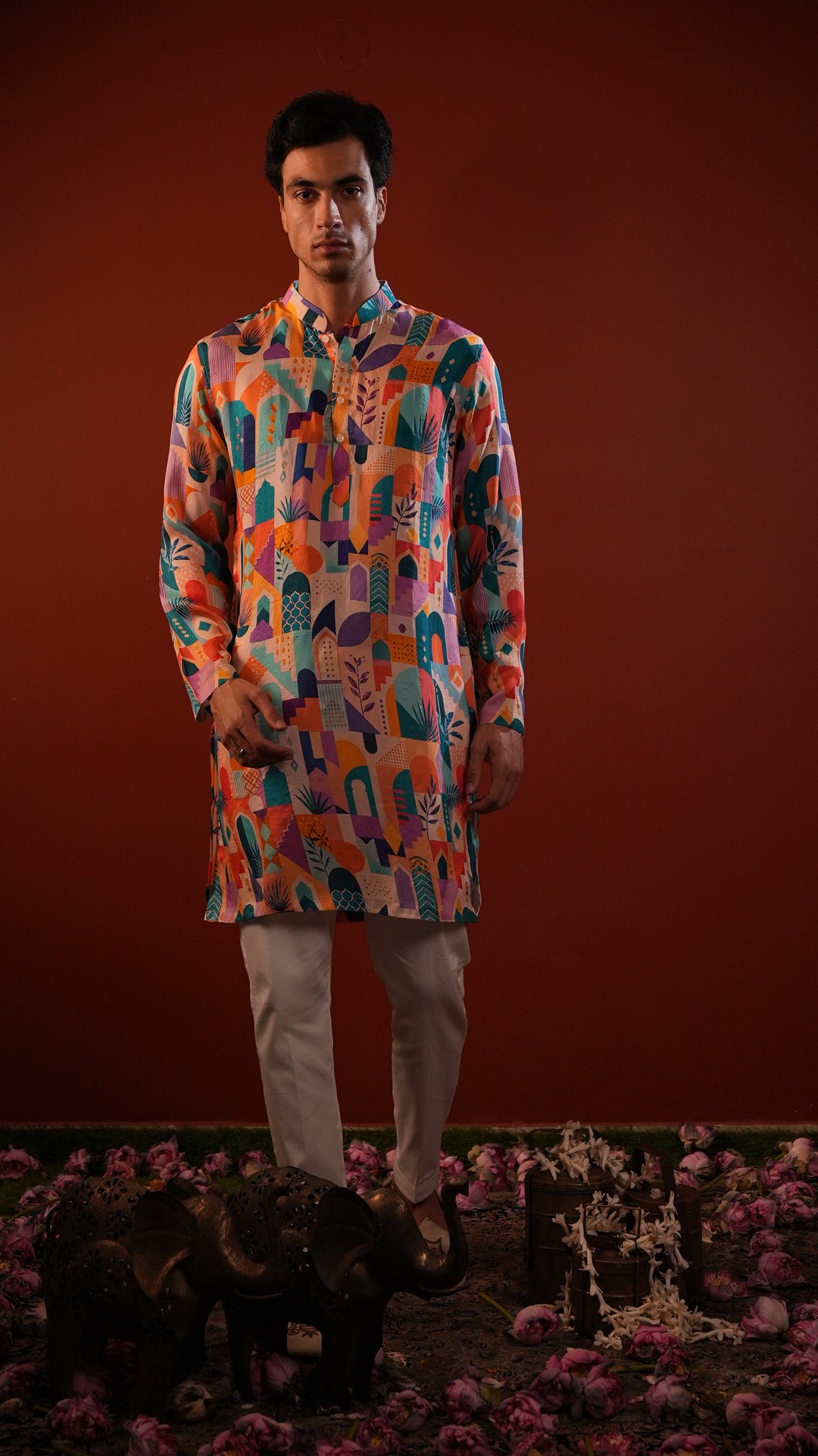Sarang — Multi Color Printed Falling Raw Silk Kurta