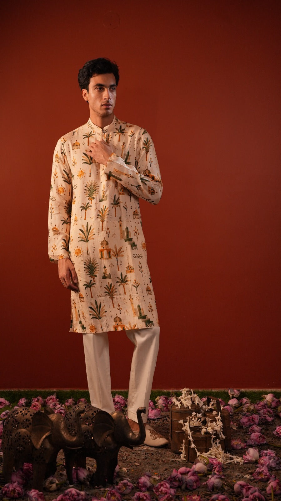 Vanya — Cream Printed Falling Raw Silk Kurta