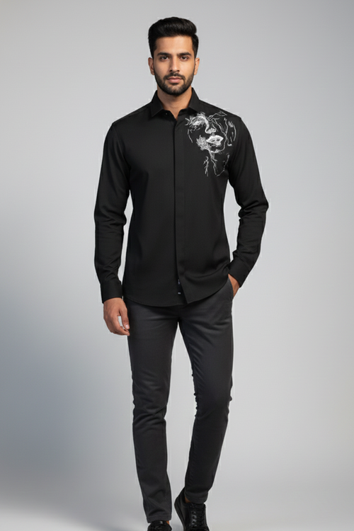 Mono — Black Hand Painted 4-Way Stretch Urban Shirt