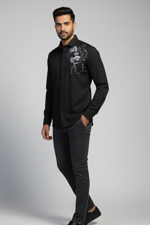 Mono — Black Hand Painted 4-Way Stretch Urban Shirt