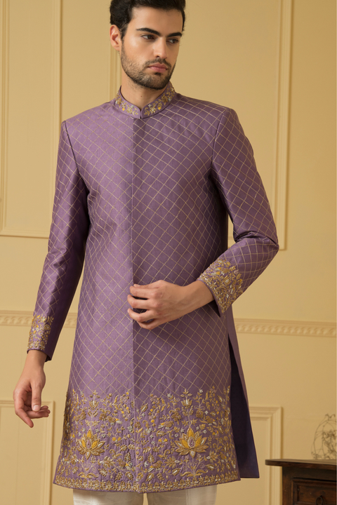 Marfil — Lilac Hand Embroidered Dupion Silk Sherwani