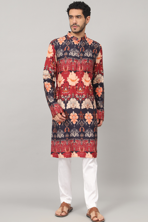 Blossom — Blue Blossom Print Cotton Kurta