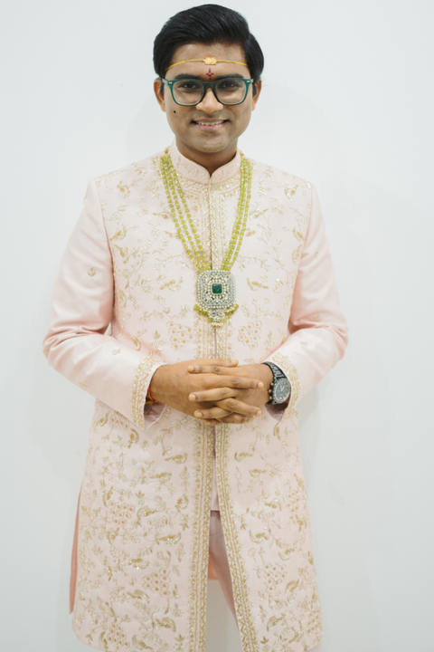 Blush Regal Aura — Beige Hand Embroidered Dupion Silk Sherwani