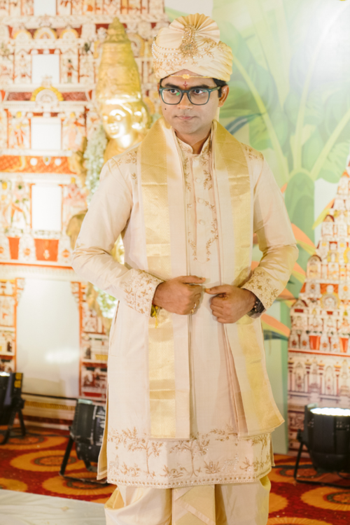 Regal Ivory Gold — Ivory Hand Embroidered Kanchipuram Pattu Kurta Set