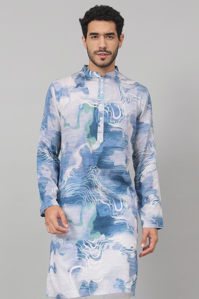 Marbre — Blue Marble Print Silk Kurta