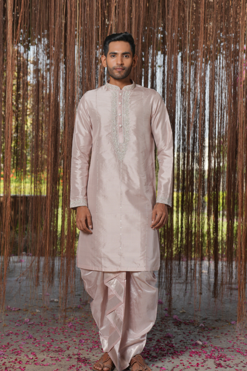 Nyra Kanjivaram — Sandstone Thread Embroidered Kanjivaram Pattu Silk Kurta Set
