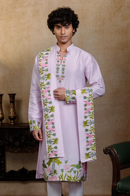 Taruni Hamsa — Lavender Embroidered Falling Raw Silk Kurta