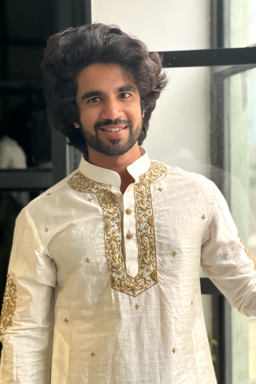 Swachh Pattu — Cream Thread Embroidered Pattu Kurta Set