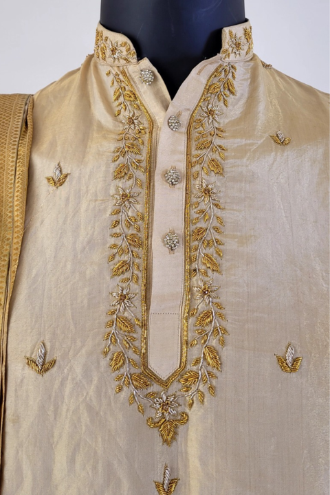 Pattu Chic — Gold Hand Embroidered Kanjivaram Pattu Kurta Set