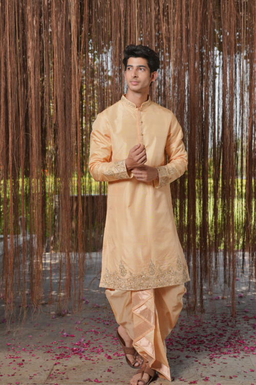 Sahara Kanjivaram — Copper Hand Embroidered Kanjivaram Pattu Silk Kurta Set