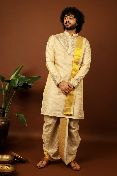 Opulencia — Gold Hand Embroidered Kanjivaram Pattu Kurta Set