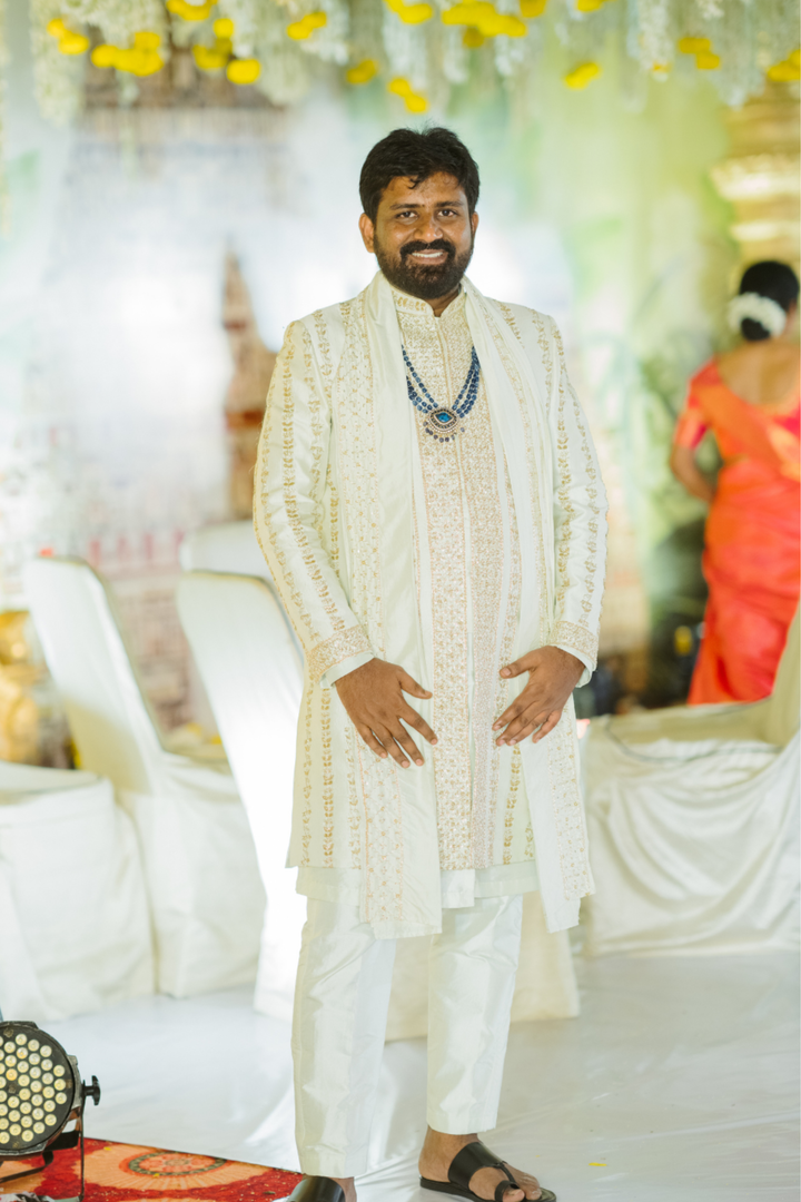 Ivory Imperial Heritage — Ivory Hand Embroidered Dupion Silk Sherwani