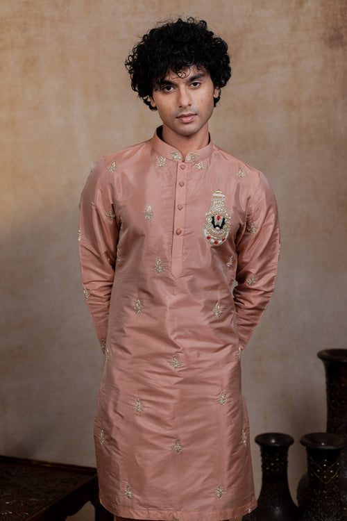Balaji Ratna — Brown Hand Embroidered Semi Pattu Silk Kurta