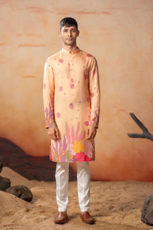Pastel Floral — Pastel Floral Print Russian Silk Kurta