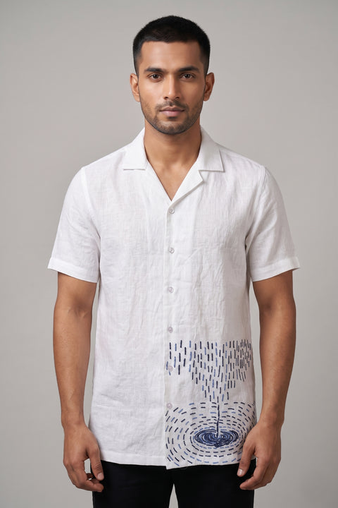 Nivra — White Embroidered Linen Shirt