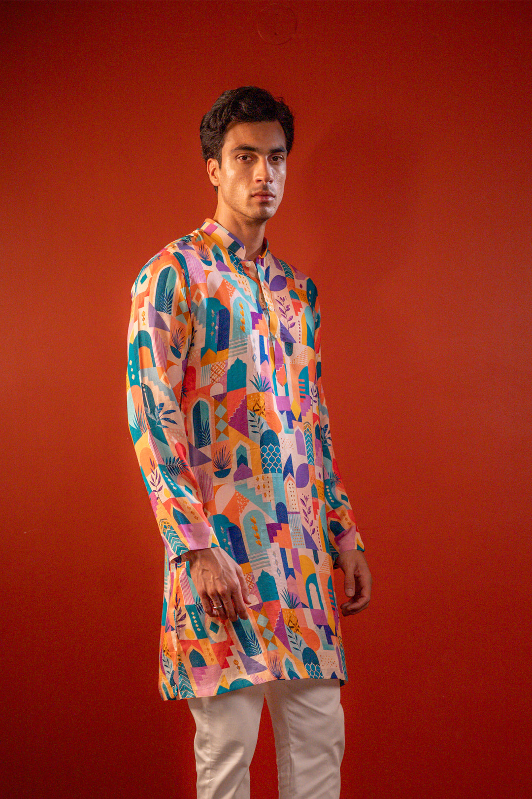 Sarang — Multi Color Printed Falling Raw Silk Kurta