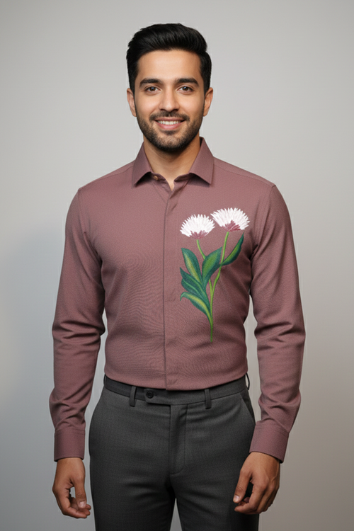 Rosewood — Mauve Hand Painted Floral 4-Way Stretch Urban Shirt