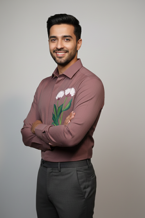 Rosewood — Mauve Hand Painted Floral 4-Way Stretch Urban Shirt