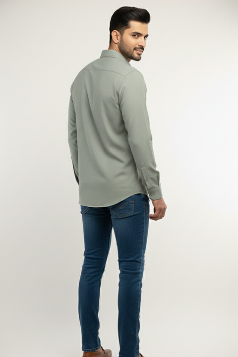 Verdant Muse — Olive Green Hand Painted 4-Way Stretch Urban Shirt