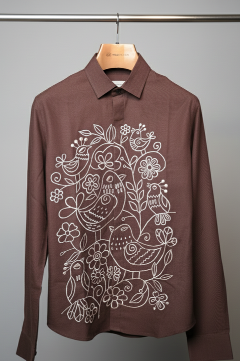 Coco Vine — Brown Pattern Cotton Blend Urban Shirt