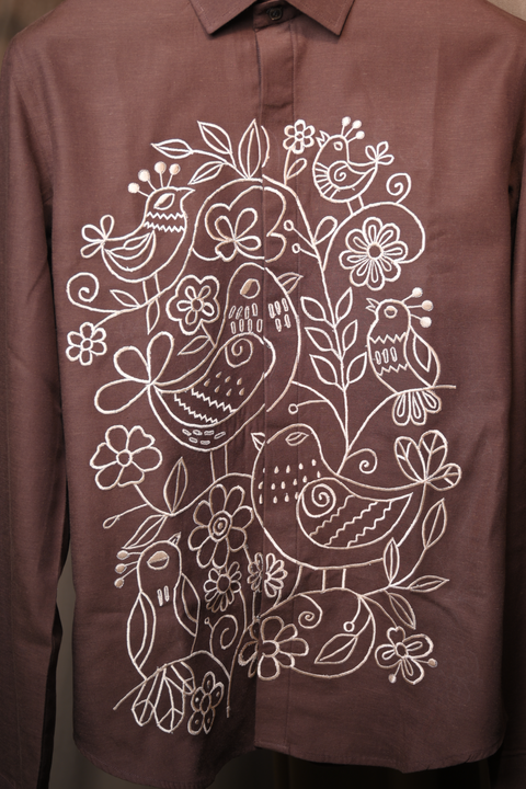 Coco Vine — Brown Pattern Cotton Blend Urban Shirt