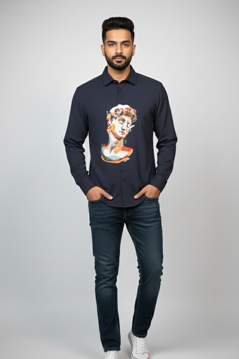 Eclipse Artistry — Midnight Blue Hand Painted 4-Way Stretch Urban Shirt