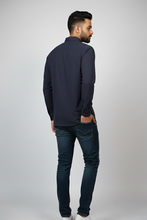 Eclipse Artistry — Midnight Blue Hand Painted 4-Way Stretch Urban Shirt