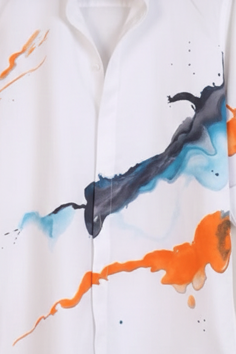 Inkrush — White Hand Painted 4-Way Stretch Urban Shirt