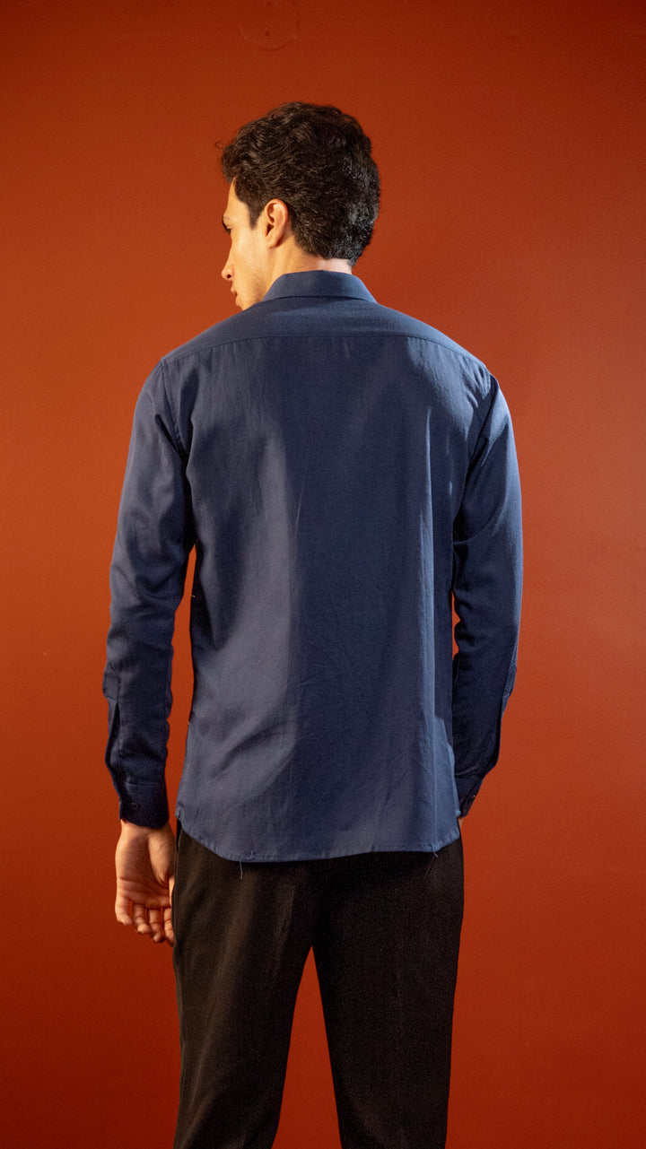 Nocturne — Navy Hand Embroidered Cotton Flex Shirt