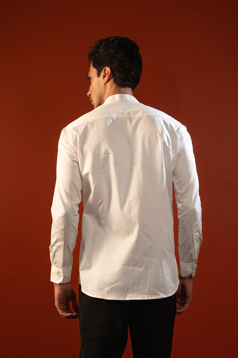 Gunina — White Thread Embroidered Giza Cotton Shirt
