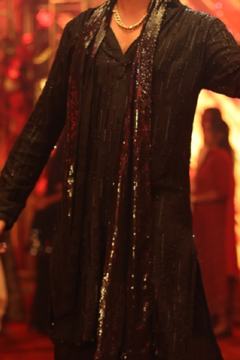 Kala Viraj — Black Hand Embroidered Falling Raw Silk Kurta
