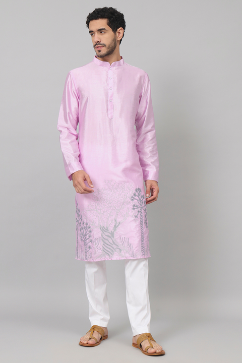 Lila — Lavender Embroidered Semi Raw Silk Kurta