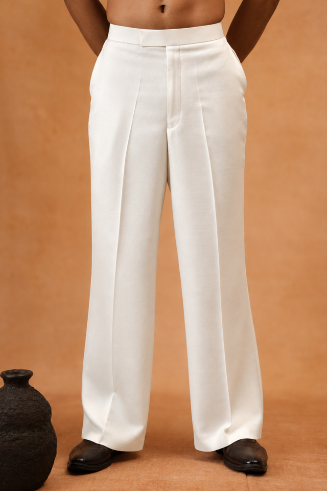 Ethnic Armani Fabric Pants — White Flared Trouser