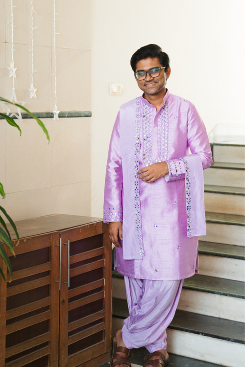 Luxe Patiala — Lavender Hand Embroidered Silk Kurta Set