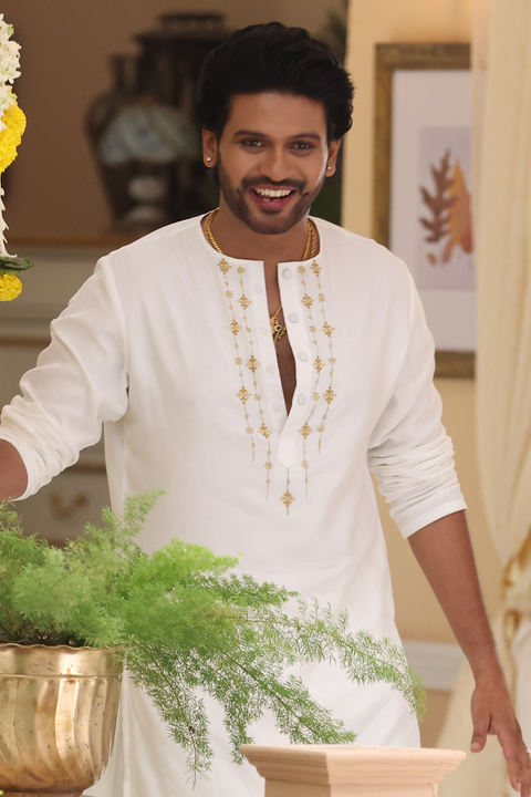 Shehnai Ivory — Ivory Embroidered Dupion Silk Kurta Set