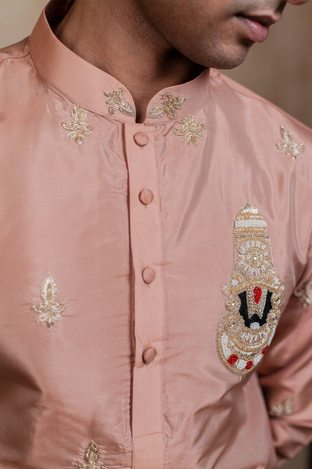 Balaji Ratna — Brown Hand Embroidered Semi Pattu Silk Kurta