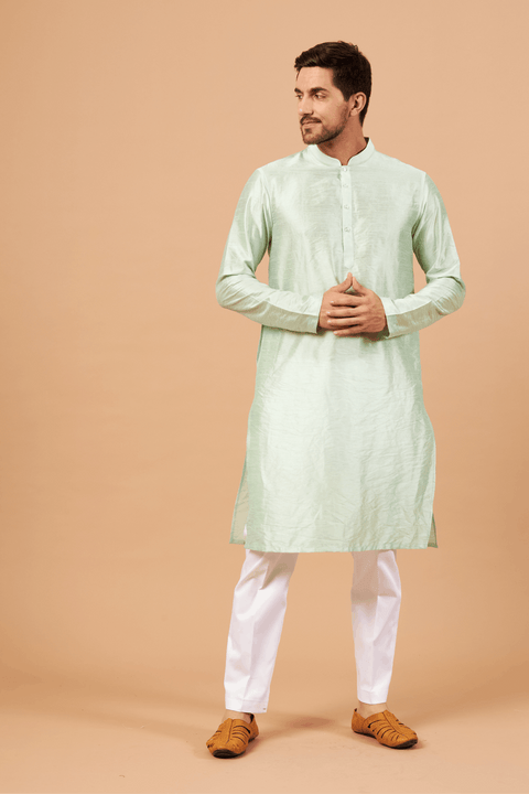 Pastel Green — Plain Falling Raw Silk Kurta