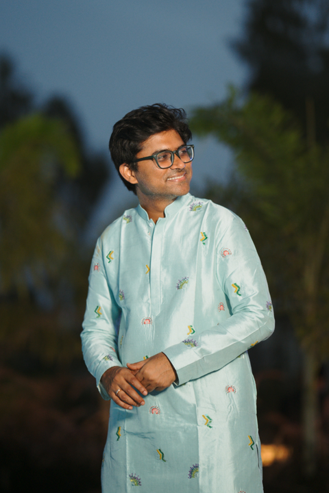 Lilac Charm — Powder Blue Hand Embroidered Dupion Silk Kurta Set