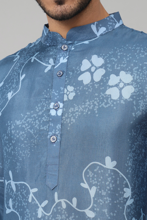 Vriksh — Blue Tree Bark Print Silk Kurta
