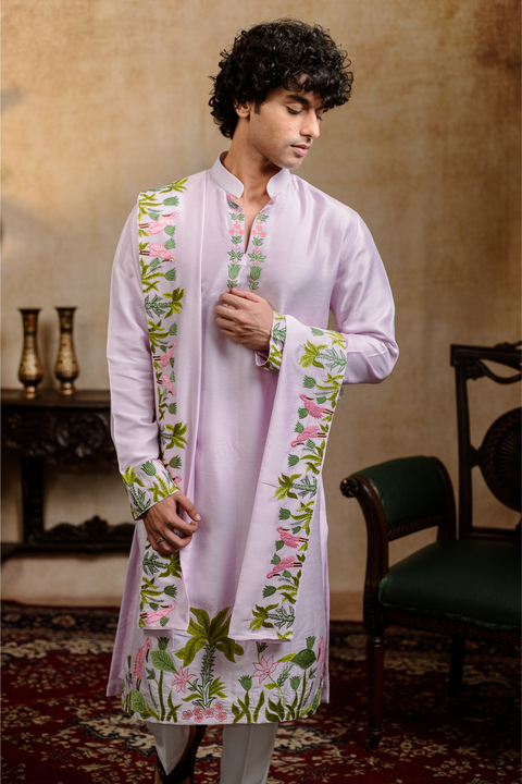 Taruni Hamsa — Lavender Embroidered Falling Raw Silk Kurta