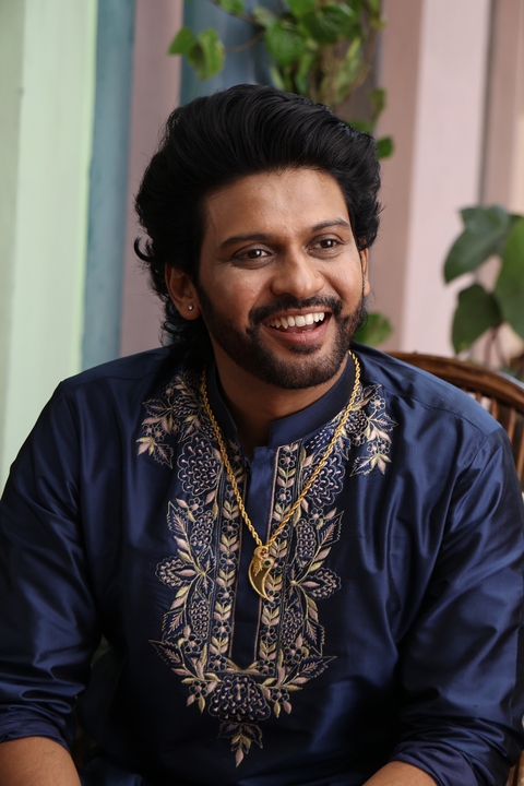 Navy Noor — Navy Hand Embroidered Dupion Silk Kurta Set