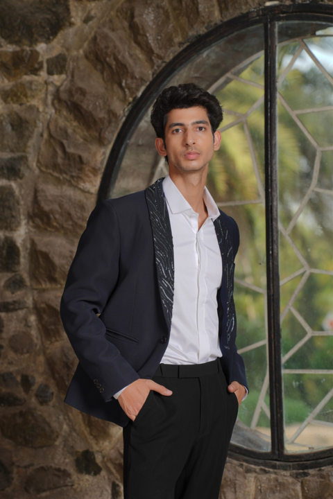 Blue Carmen — Navy Blue British Fabric Blazer Set