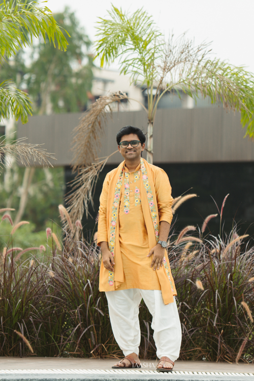 Sunlit Bloom Patiala — Mustard Hand Embroidered Silk Kurta Set