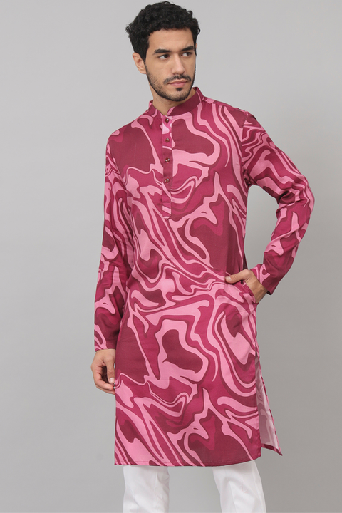 Marmore — Mauve Marble Print Cotton Kurta