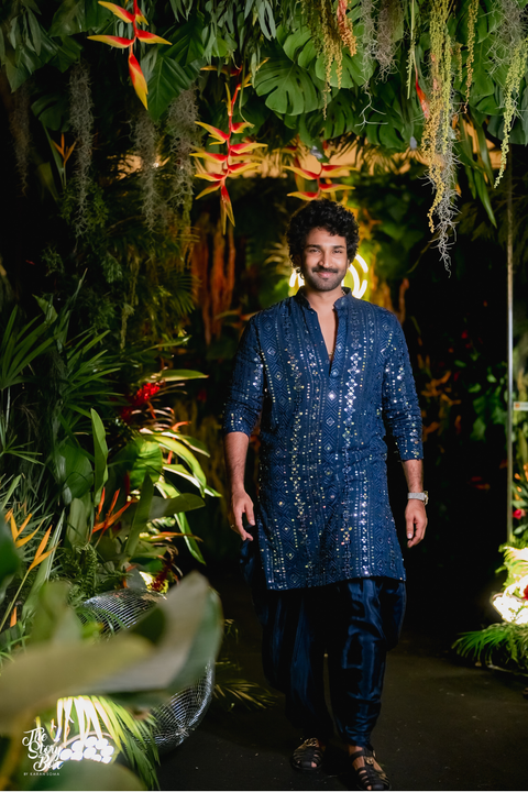 Scrito — Navy Blue Mirror & Sequin Embroidered Silk Kurta