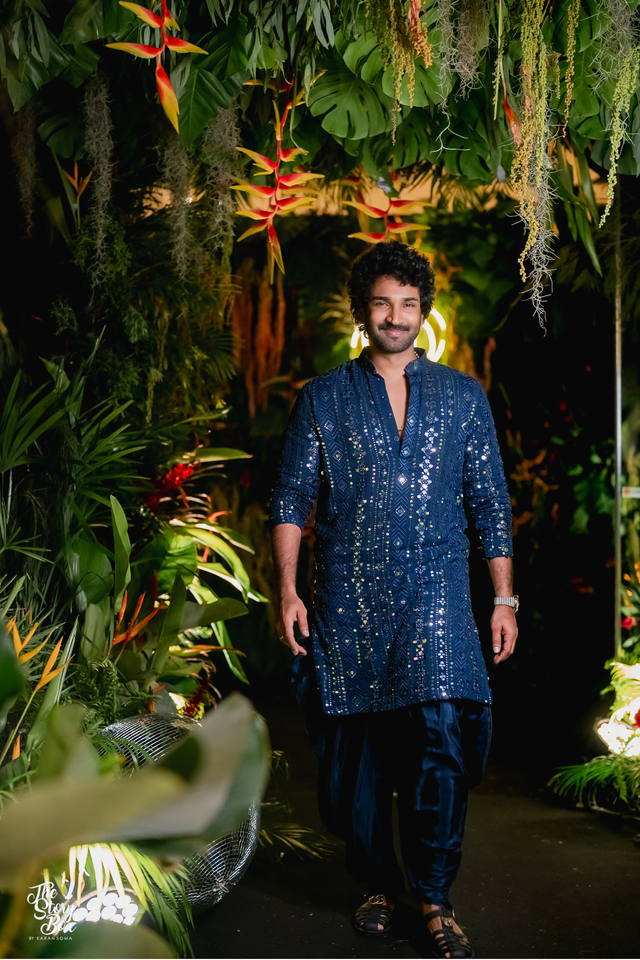 Scrito — Navy Blue Mirror & Sequin Embroidered Silk Kurta