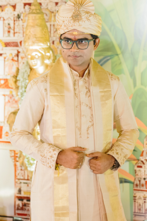 Regal Ivory Gold — Ivory Hand Embroidered Kanchipuram Pattu Kurta Set