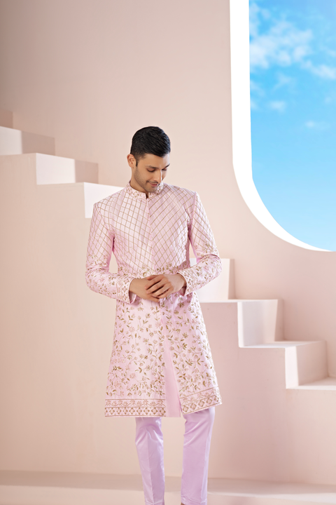Elysium — Pink Hand Embroidered Dupion Silk Sherwani