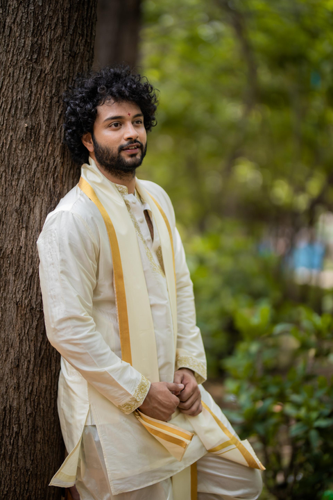 Gleaming Gold — Off-White Gold Zari Thread Embroidered Pattu Kurta Set