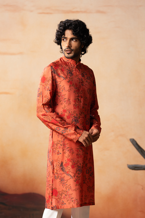 Blume — Floral Jal Print Russian Silk Kurta